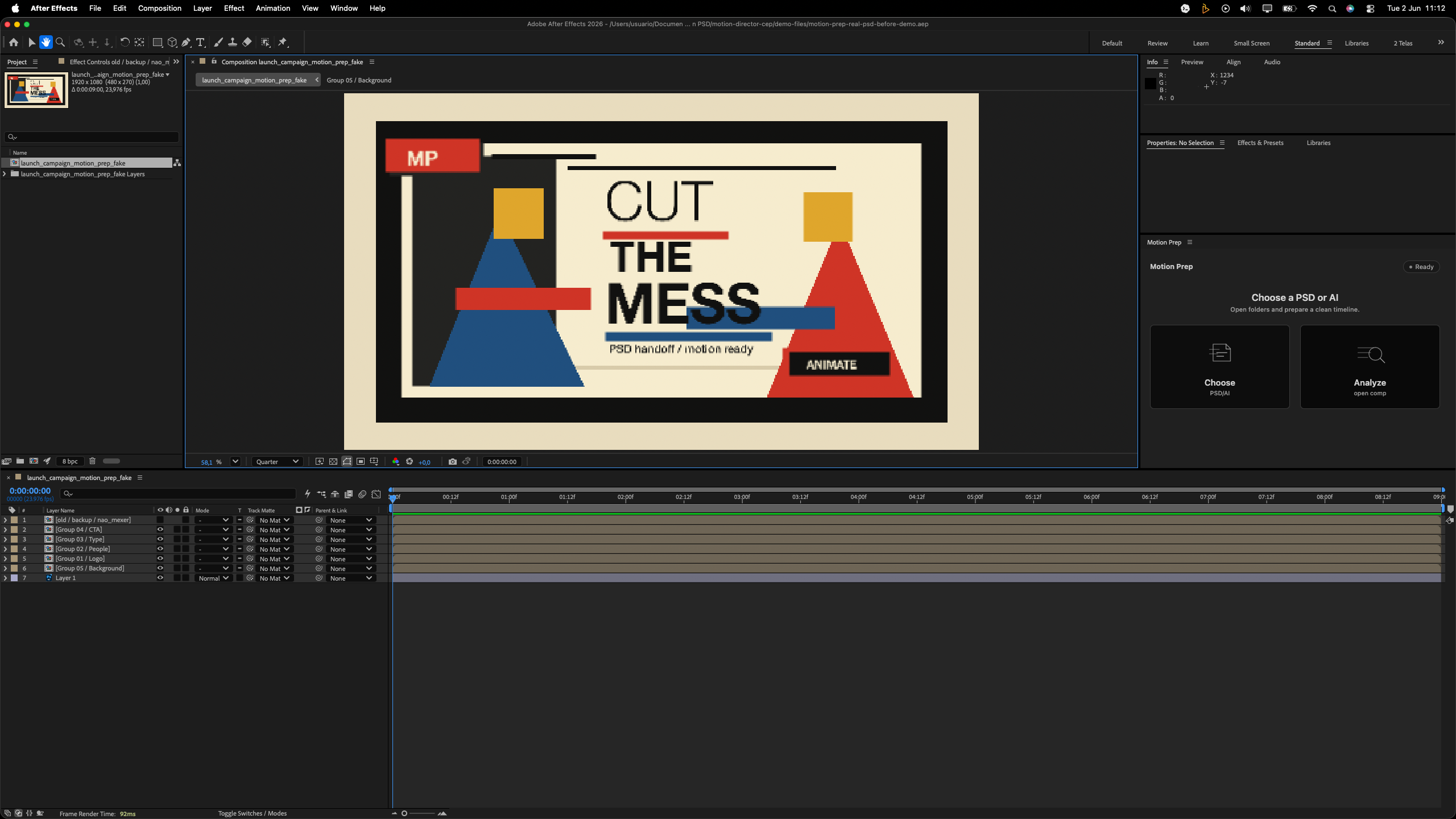 Before Motion Prep: closed PSD precomps in After Effects